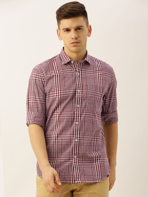 

John Players Men Maroon & White Trim Fit Checked Casual Shirt