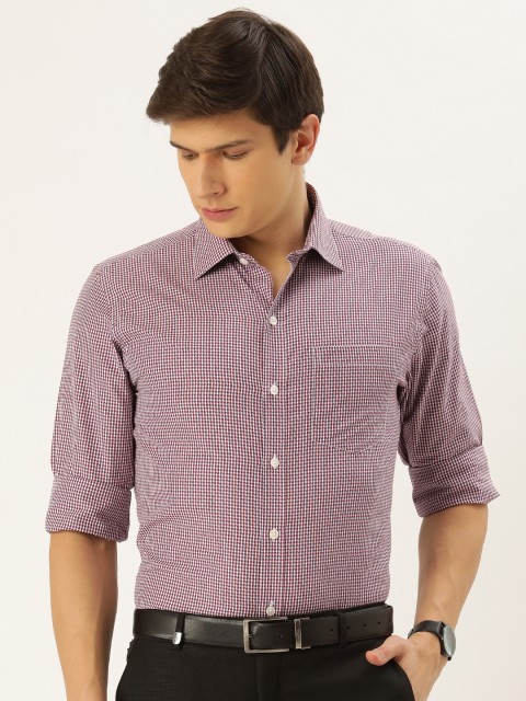 

John Players Men Maroon & White Slim Fit Checked Formal Shirt
