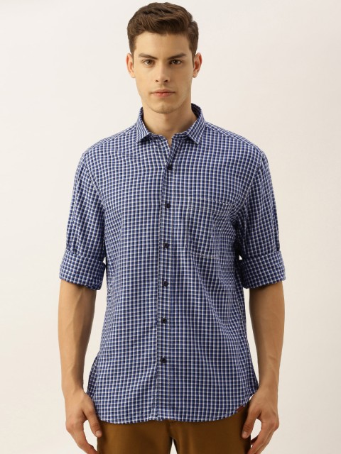 

John Players Men Blue & White Slim Fit Checked Casual Shirt