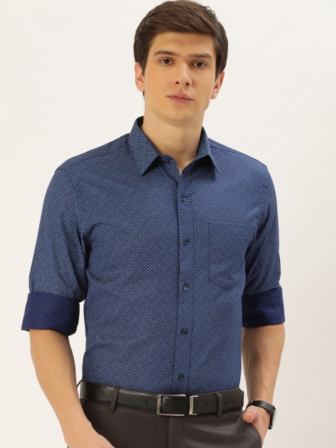 

John Players Men Navy Blue & White Slim Fit Printed Formal Shirt