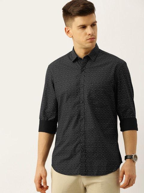 

John Players Men Black & White Trim Fit Printed Casual Shirt