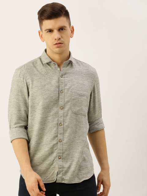 

John Players Men Grey Trim Fit Self Design Casual Shirt