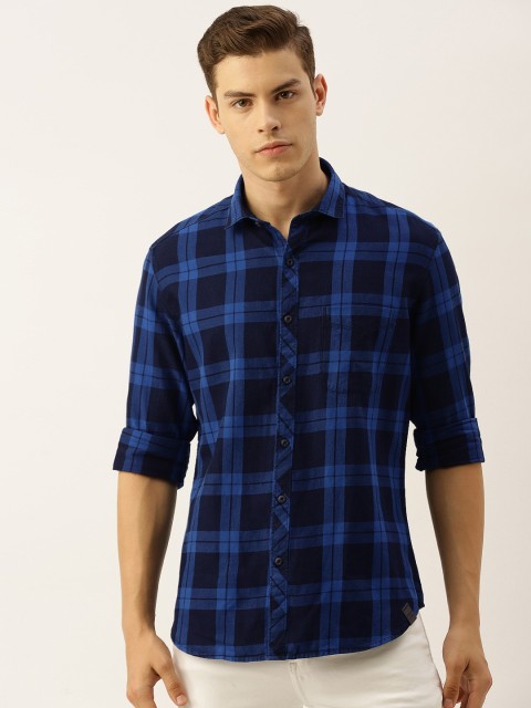 

John Players Men Blue Trim Fit Checked Casual Shirt