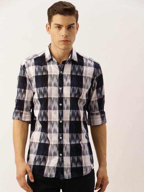 

John Players Men White & Black Trim Fit Checked Casual Shirt