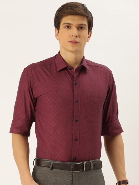 

John Players Men Maroon & Navy Blue Regular Fit Self Design Formal Shirt