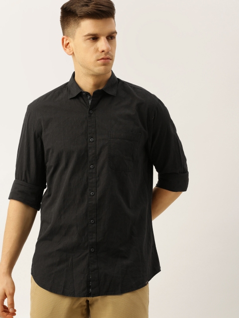 

John Players Men Black & Grey Slim Fit Self Design Casual Shirt
