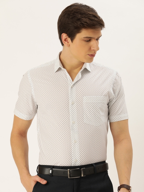 

John Players Men White & Navy Blue Slim Fit Printed Formal Shirt
