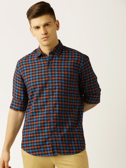 

John Players Men Blue & Red Slim Fit Checked Casual Shirt