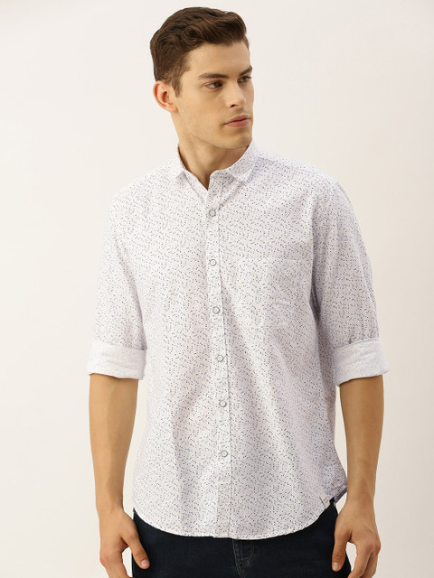 

John Players Men White & Blue Trim Slim Fit Ditsy Printed Casual Shirt