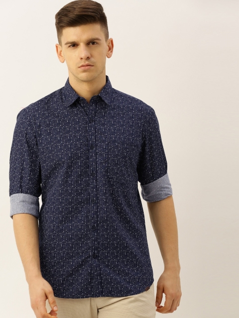 

John Players Men Navy Blue & White Trim Fit Geometric Printed Casual Shirt