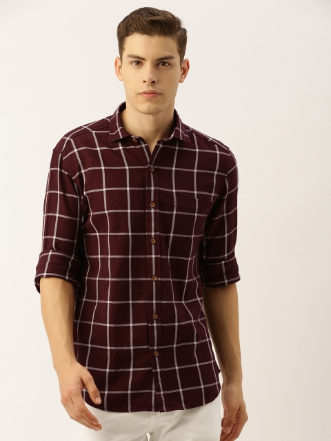 

John Players Men Maroon & White Trim Fit Checked Casual Shirt