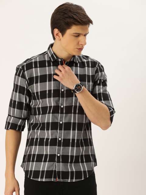 

John Players Men Grey & Black Trim Fit Checked Casual Shirt