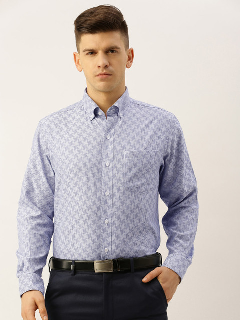 

John Players Men Blue Slim Fit Geometric Printed Formal Shirt