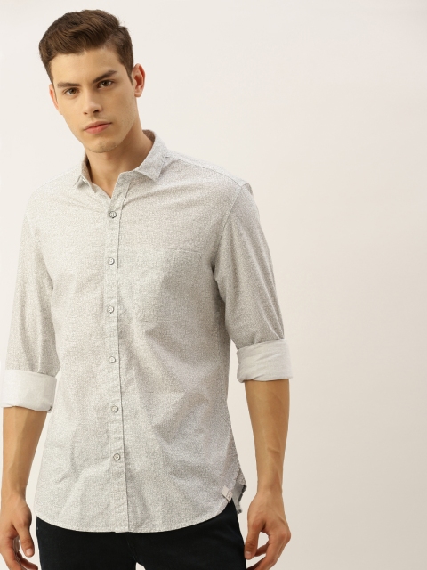 

John Players Men White & Grey Slim Fit Printed Casual Shirt