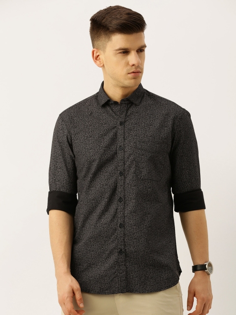 

John Players Men Black & White Trim Fit Micro Ditsy Printed Casual Cotton Shirt