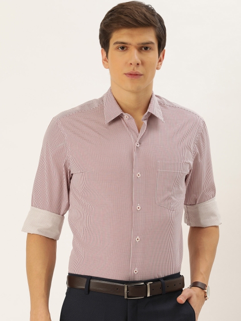 

John Players Men White & Maroon Slim Fit Printed Formal Shirt