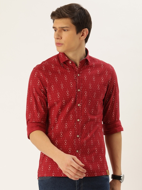 

John Players Men Red & Beige Trim Fit Printed Casual Shirt