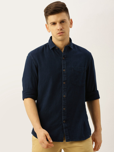 

John Players Men Navy Blue Slim Fit Solid Casual Shirt
