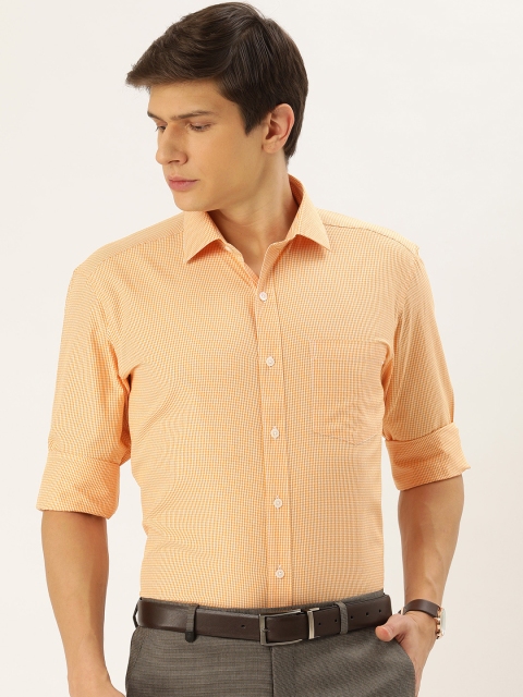 

John Players Men Yellow & White Regular Fit Checked Formal Shirt