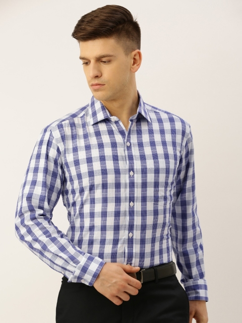 

John Players Men Blue & White Regular Fit Checked Formal Shirt