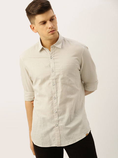 

John Players Men Off-White Slim Fit Solid Casual Shirt
