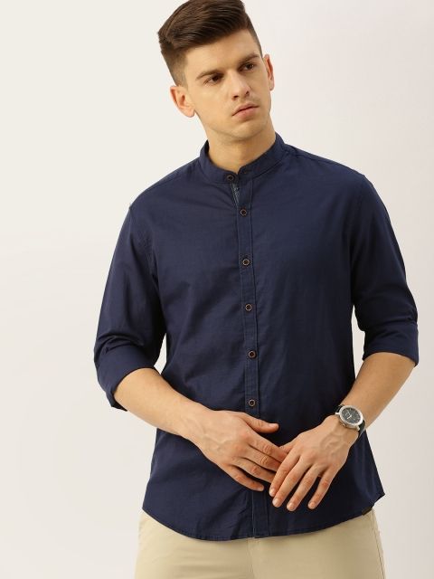 

John Players Men Navy Blue Slim Fit Solid Casual Shirt