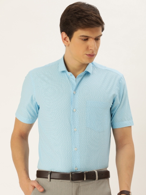 

John Players Men Blue & White Slim Fit Self Design Formal Shirt