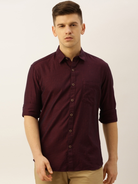 

John Players Men Maroon Trim Fit Solid Casual Shirt