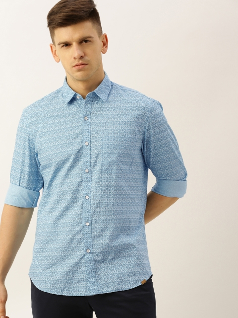 

John Players Men Blue Trim Fit Printed Casual Shirt