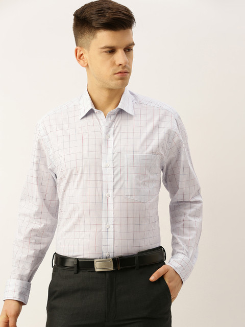 

John Players Men Blue Regular Fit Checked Formal Shirt