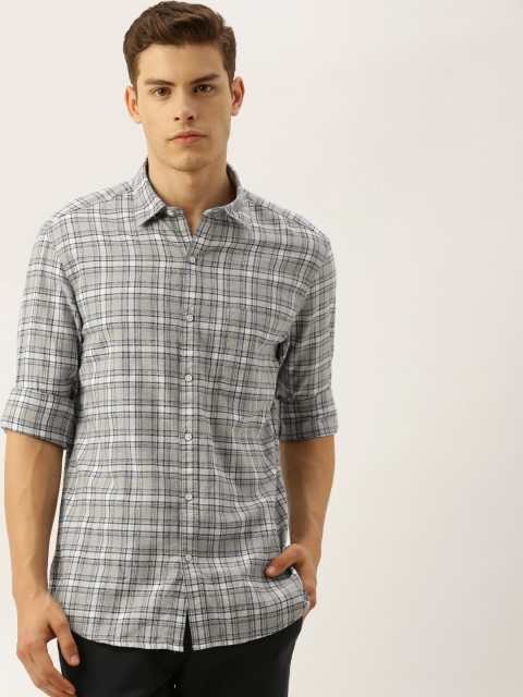 

John Players Men Grey & White Slim Fit Checked Casual Shirt
