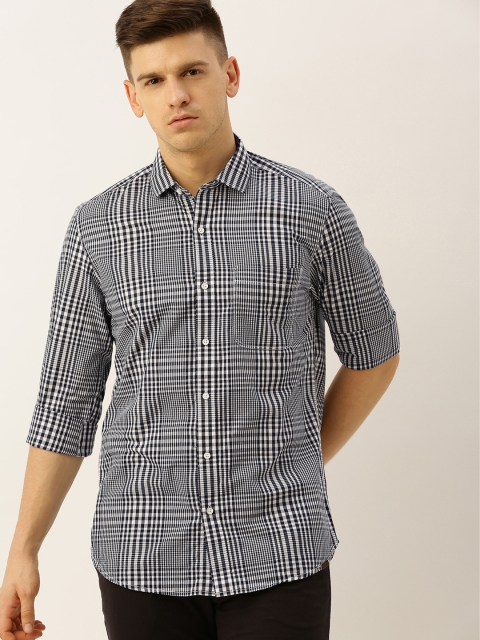 

John Players Men Black & White Trim Fit Checked Casual Shirt