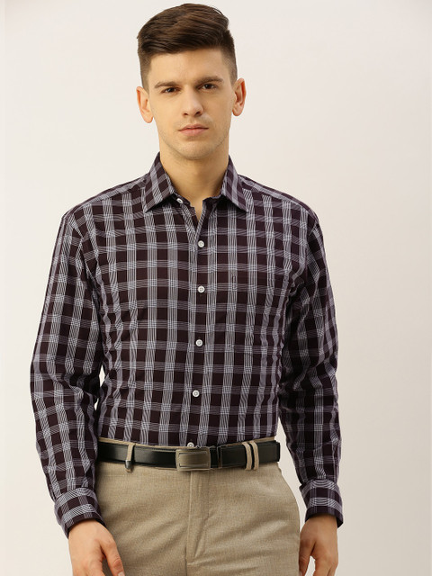 

John Players Men Burgundy & White Regular Fit Checked Formal Shirt