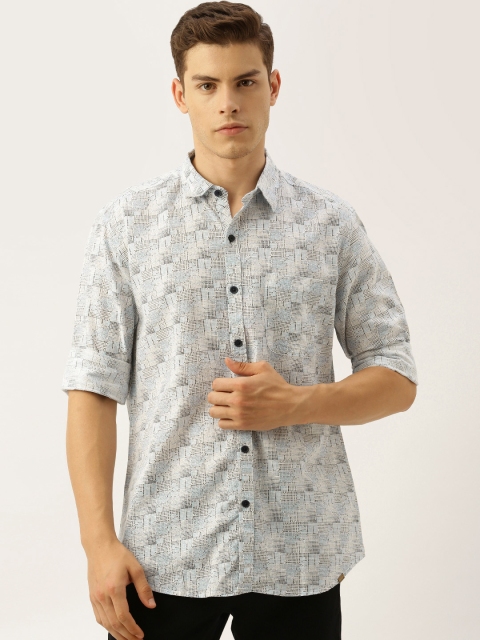 

John Players Men White & Black Trim Fit Printed Casual Shirt