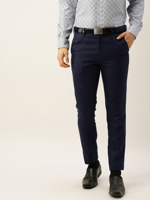 

John Players Men Navy Blue Skinny Fit Solid Formal Trousers