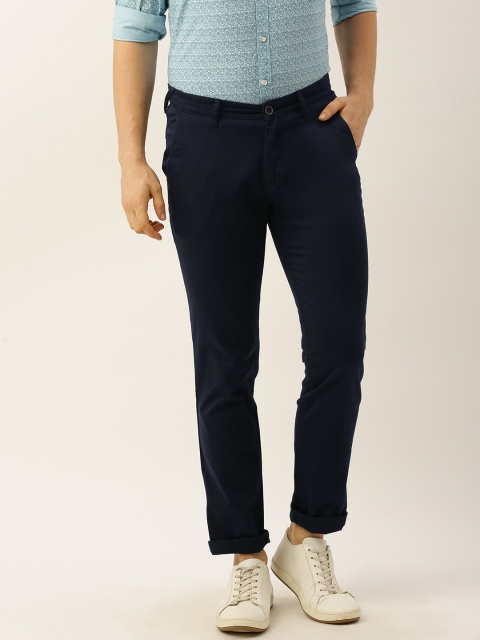 

John Players Men Navy Blue Slim Fit Solid Chinos