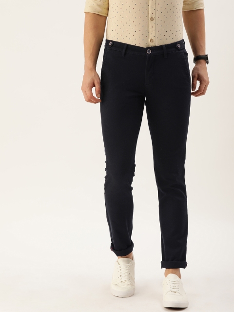 

John Players Men Navy Blue Slim Fit Solid Chinos