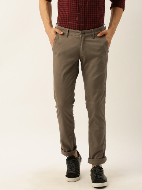 

John Players Men Olive Green Slim Fit Self Design Regular Trousers