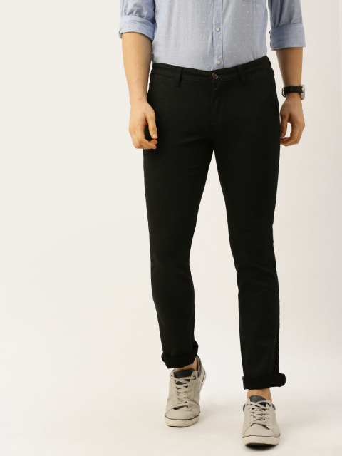 

John Players Men Black Skinny Fit Self Design Regular Trousers