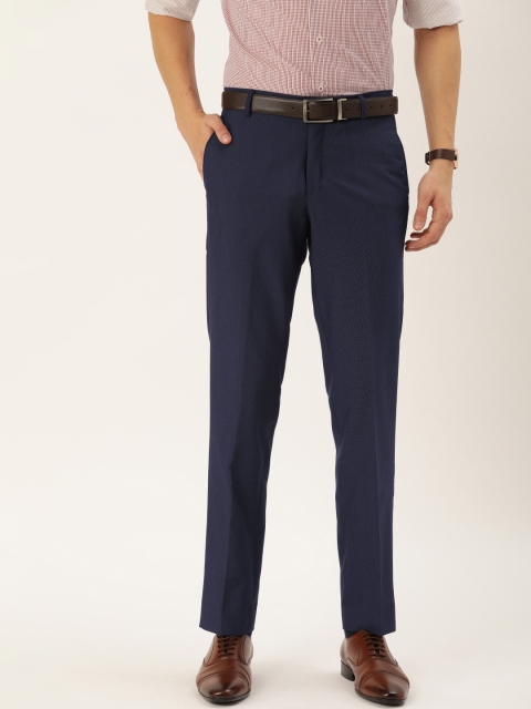 

John Players Men Navy Blue Slim Fit Solid Formal Trousers