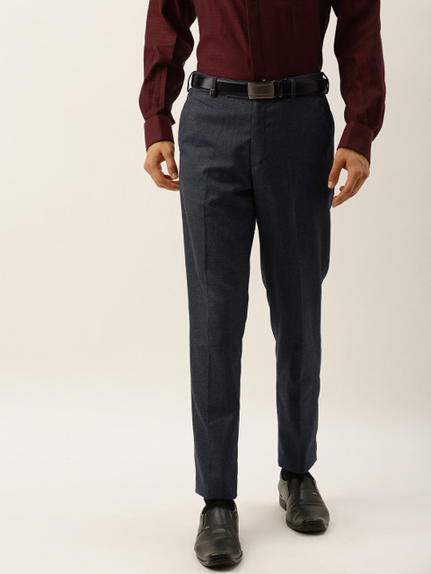 

John Players Men Navy Blue Skinny Fit Solid Formal Trousers