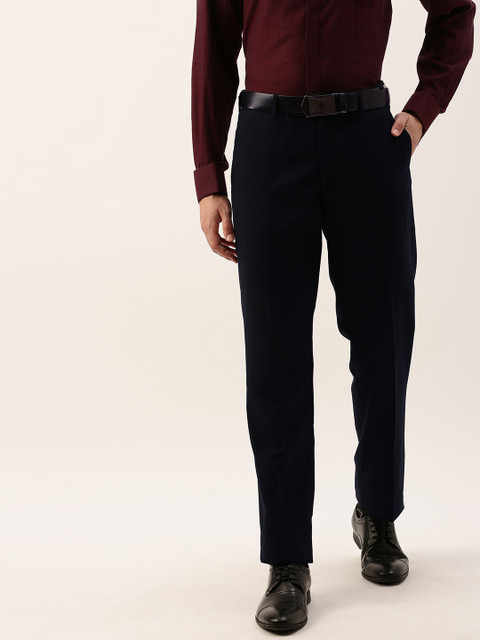 

John Players Men Navy Blue Regular Fit Solid Formal Trousers