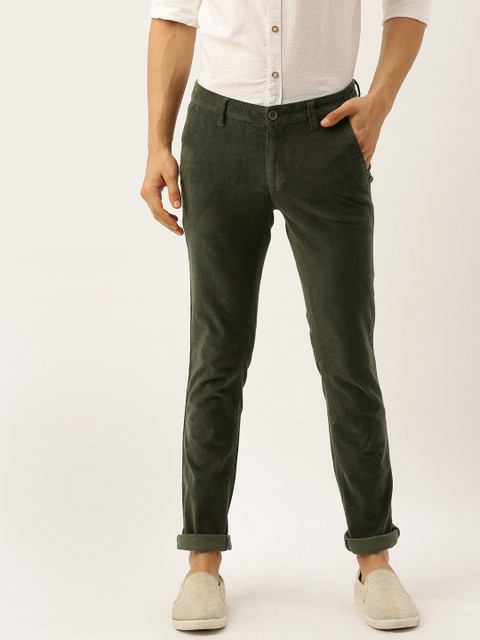

John Players Men Olive Green Skinny Fit Solid Regular Trousers