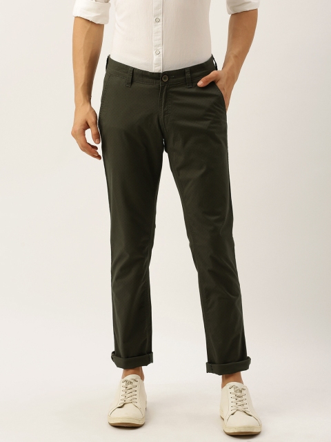 

John Players Men Olive Green Slim Fit Printed Regular Trousers