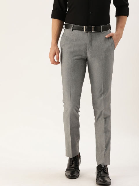 

John Players Men Grey Slim Fit Self Design Formal Trousers