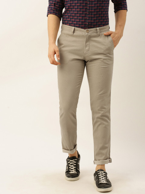 

John Players Men Beige Skinny Fit Textured Regular Trousers