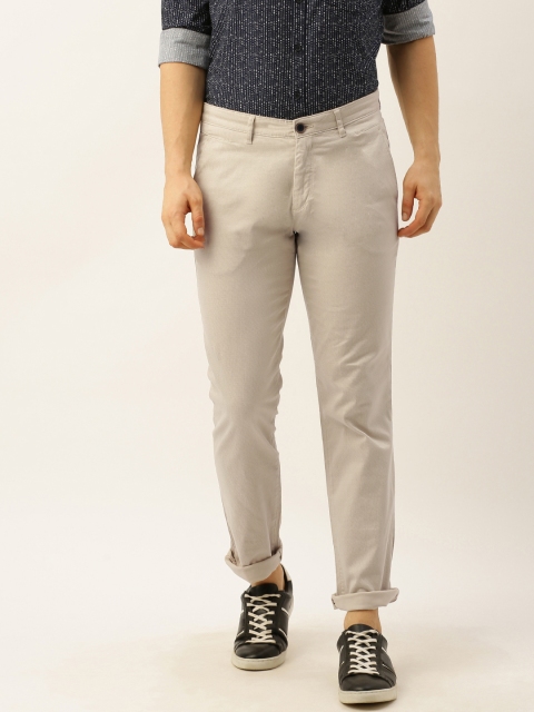 

John Players Men Beige Slim Fit Micro Printed Regular Trousers