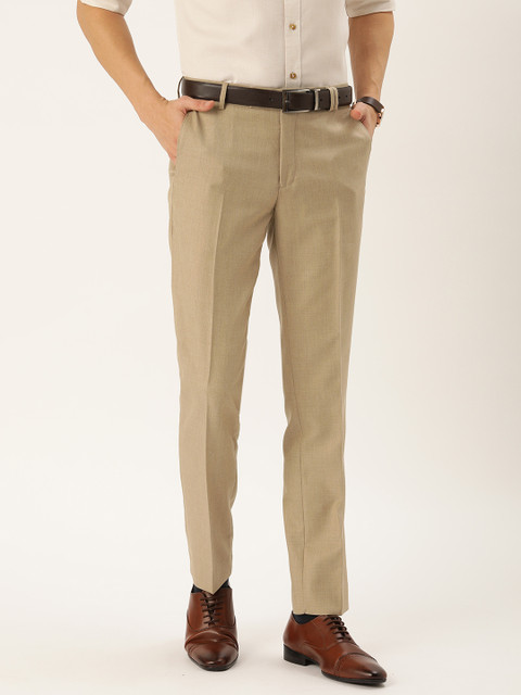 

John Players Men Beige Slim Fit Solid Formal Trousers
