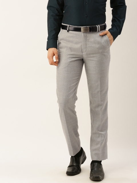 

John Players Men Grey Regular Fit Solid Formal Trousers