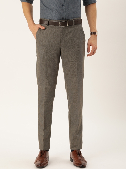 

John Players Men Brown Low Rise Skinny Fit Self Design Formal Trousers